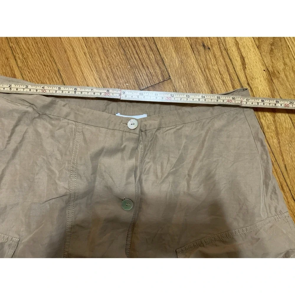 Vince Utility Button Down Linen Khaki Midi Skirt 14 Beach Cargo Boho MSRP $425